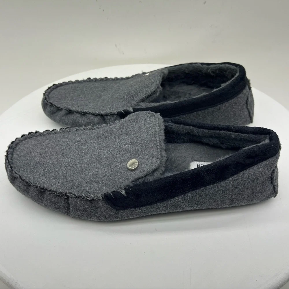 Steve Madden Loafers House Shoes Slippers Faux Fur Slip On Grey Lounge Comfy 10